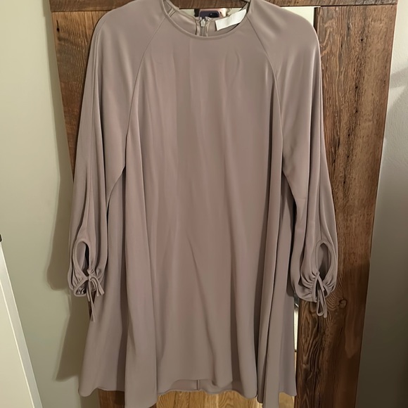 CO. Dresses & Skirts - CO size 12 flowy A-line dress with tied sleeves; taupe/grey color; GUC